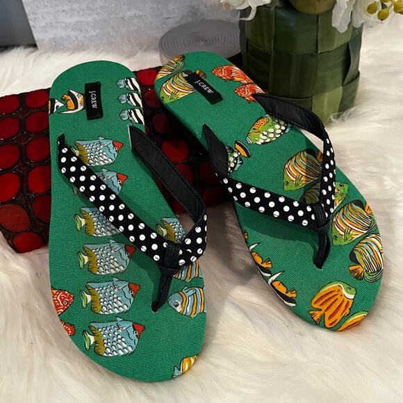 NEW J. Crew Grosgrain Ribbon Classic Polka Dot Tropical Fish Flip Flop Sandals 6 - Picture 6 of 12